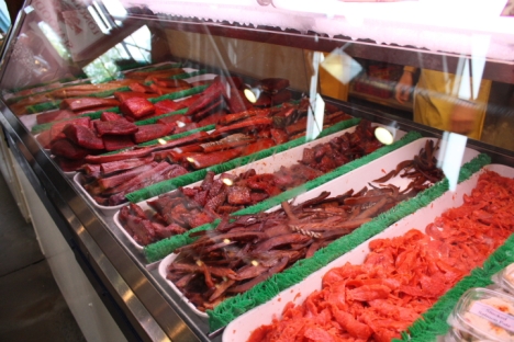 Vancouver Granville Market: An array of Salmon food 